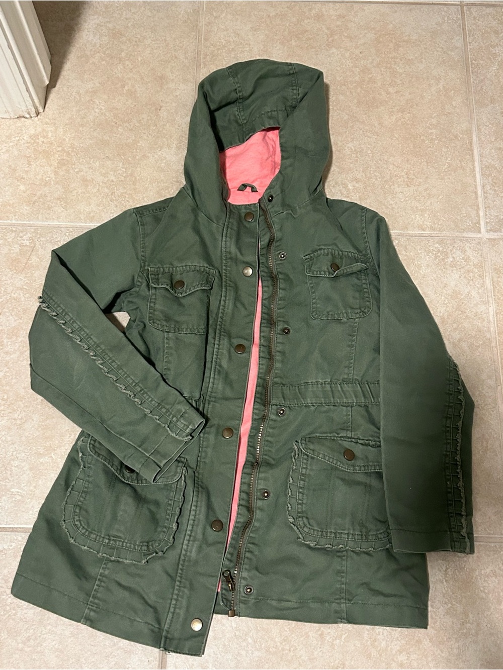 Cat & Jack Pink Lightweight Hoodie with Olive Trim